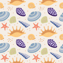 seamless repeat pattern with seashells vector image