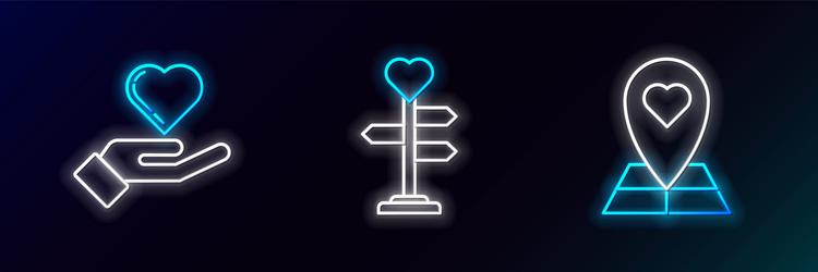 set line map pointer with heart on hand vector image