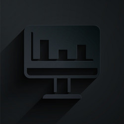 Paper cut computer monitor with graph chart icon vector