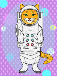 Pop art background red cat in a spacesuit vector