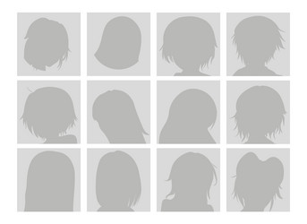 Big set anime faces with hair flat gray vector