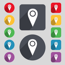 Map pointer icon sign a set of 12 colored buttons vector