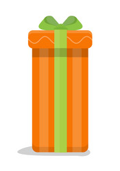 Christmas orange gift box with green bow vector