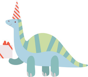 dinosaur in party hat cute dino character vector