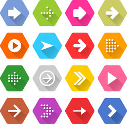 Flat arrow icon set hexagon web button vector