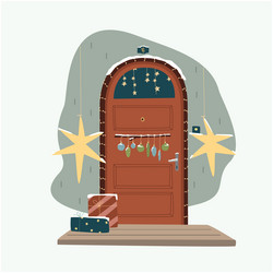 X-mas decorated home front door christmas vector