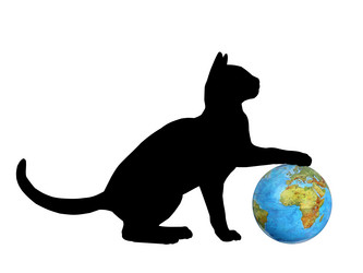 Cat Silhouette with Globe Vector Image