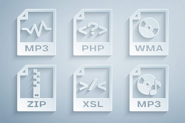 set xsl file document wma zip mp3 php and icon vector image
