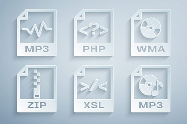 Set xsl file document wma zip mp3 php and icon vector