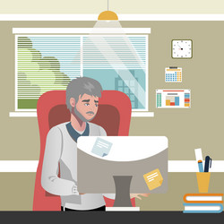 Old man using computer vector