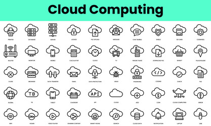 set of cloud computing icons linear style icon vector image