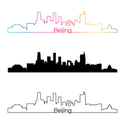 Beijing skyline linear style with rainbow vector