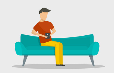 man with smartphone at sofa banner horizontal vector