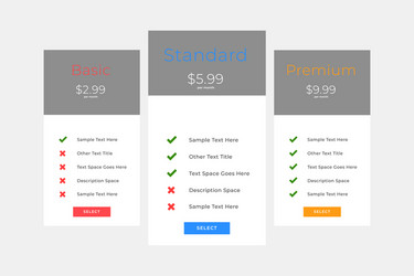 template design ux ui price list landing page vector image