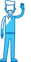 Beard man greeting with hand up blue line vector