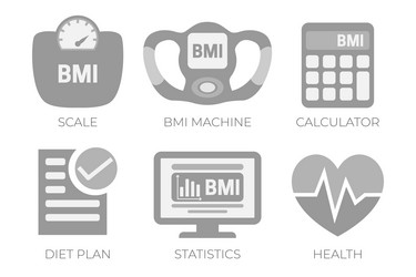 Bmi body mass index calculation gray icon set vector