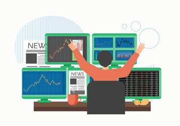 trader looking at computer monitors sitting vector image