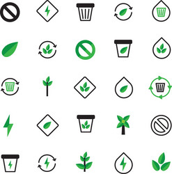 set of black green ecology icons ecological vector