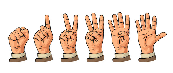 Set of gestures hands counting from zero vector