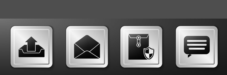 set upload inbox envelope with shield vector image