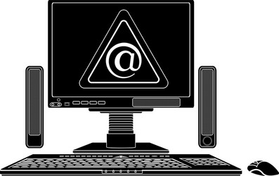 Stencil of computer with virtual danger sign vector