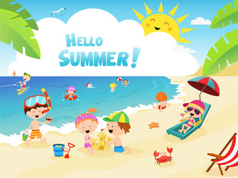Children Playing at the Beach Vector Image