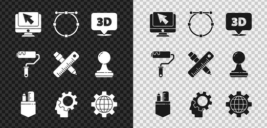 set computer monitor and cursor circle vector