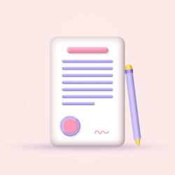3d document icon contract or paper with signature vector image