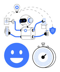 robot performing tasks with ai security time vector image