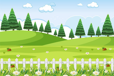 Background scene with green grass and fences vector