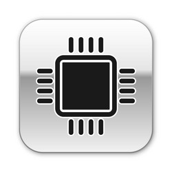 black computer processor with microcircuits cpu vector image