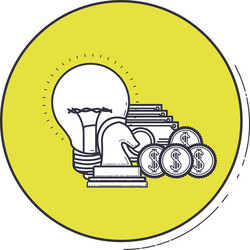 Bulb chess coins and bills inside green button vector
