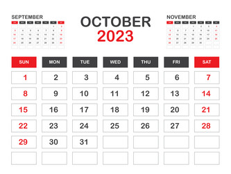 calendar 2023 template-october template vector