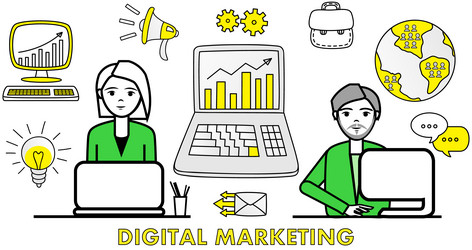 man works with marketing and data analytics vector image