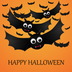 halloween orange background with flying bats vector