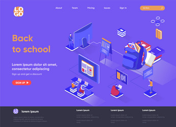 Back to school isometric landing page vector