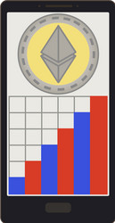 Ethereum coin with growth graph on a phone screen vector