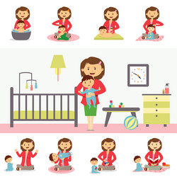 Family Moments: Baby Care & Play Vector Image