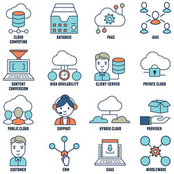 Cloud Computing Icons - Flat Linear Set vector image