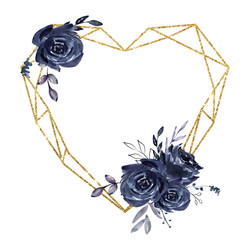 geometric golden heart frame with watercolor roses Vector Image