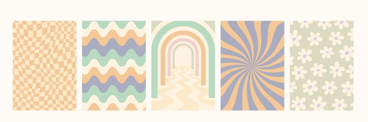 retro pattern set abstract psychedelic groovy vector image