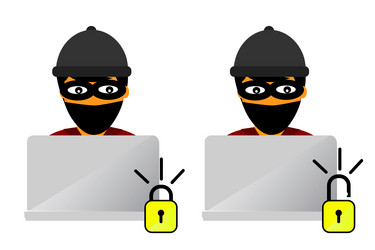 simple hacker or cracker using notebook vector