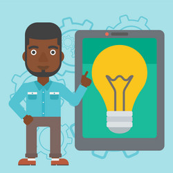 man pointing at big tablet computer vector image
