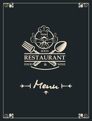 restaurant menu with kitchenware and chef vector