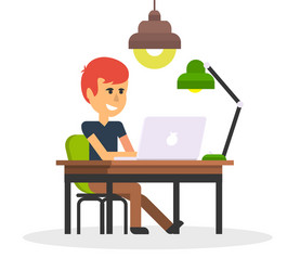 man work with computer design flat vector image