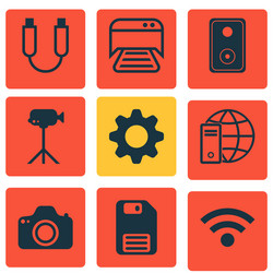 set of 9 computer hardware icons includes camera vector image