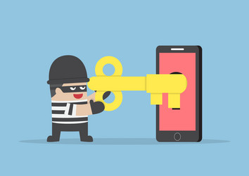 thief or hacker hacking smartphone by key vector image