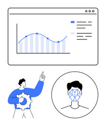 data analysis graph on screen facial recognition vector image