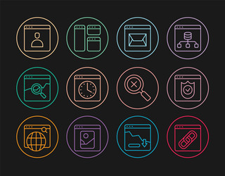 Set line browser window with shield website vector