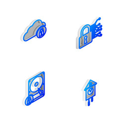Set isometric line cyber security cloud computing vector